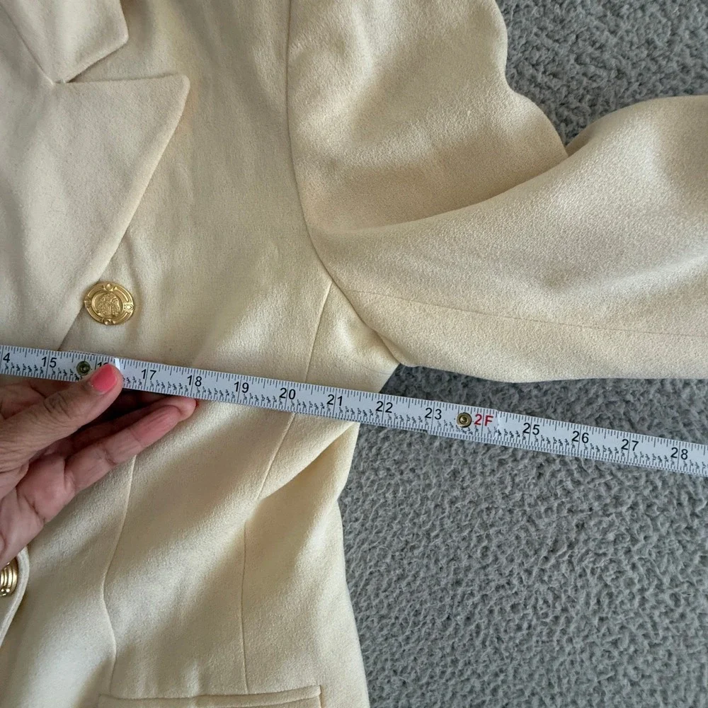 Christian Dior Vintage Wool Suit sz 16 Cream Double Breast Gold Crest Buttons